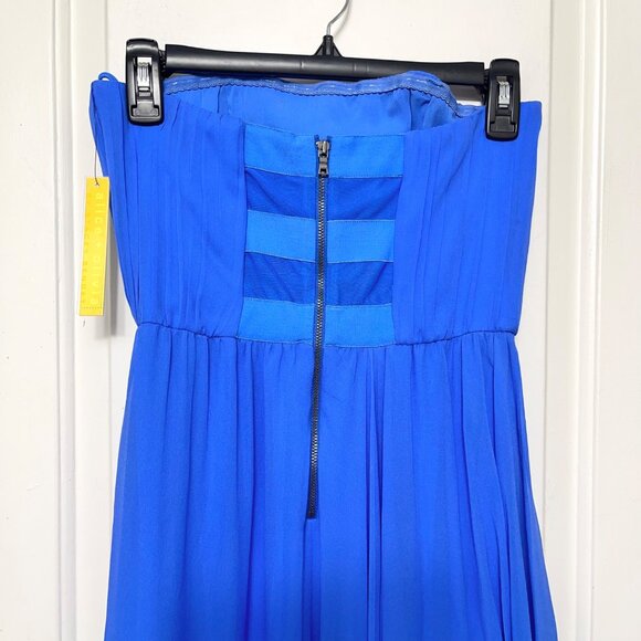 Alice + Olivia Silk Strapless Maxi Dress with Pleated Bodice & Draped Skirt 2 - Picture 5 of 11